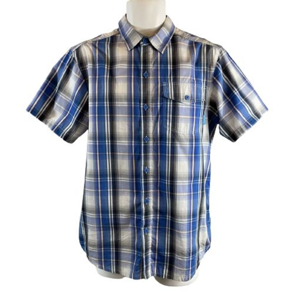 Columbia Men's S Small Blue Plaid Short-Sleeve Button-Up Shirt, Omni-Wick